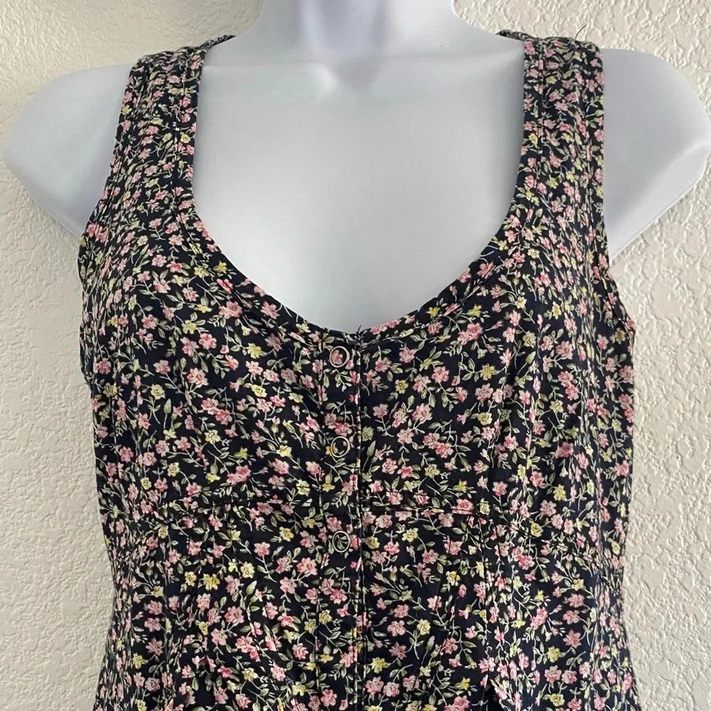 Anthropologie Maeve Alyssum Black Sleeveless Floral Snap Front Dress | Size 0 - Picture 5 of 11